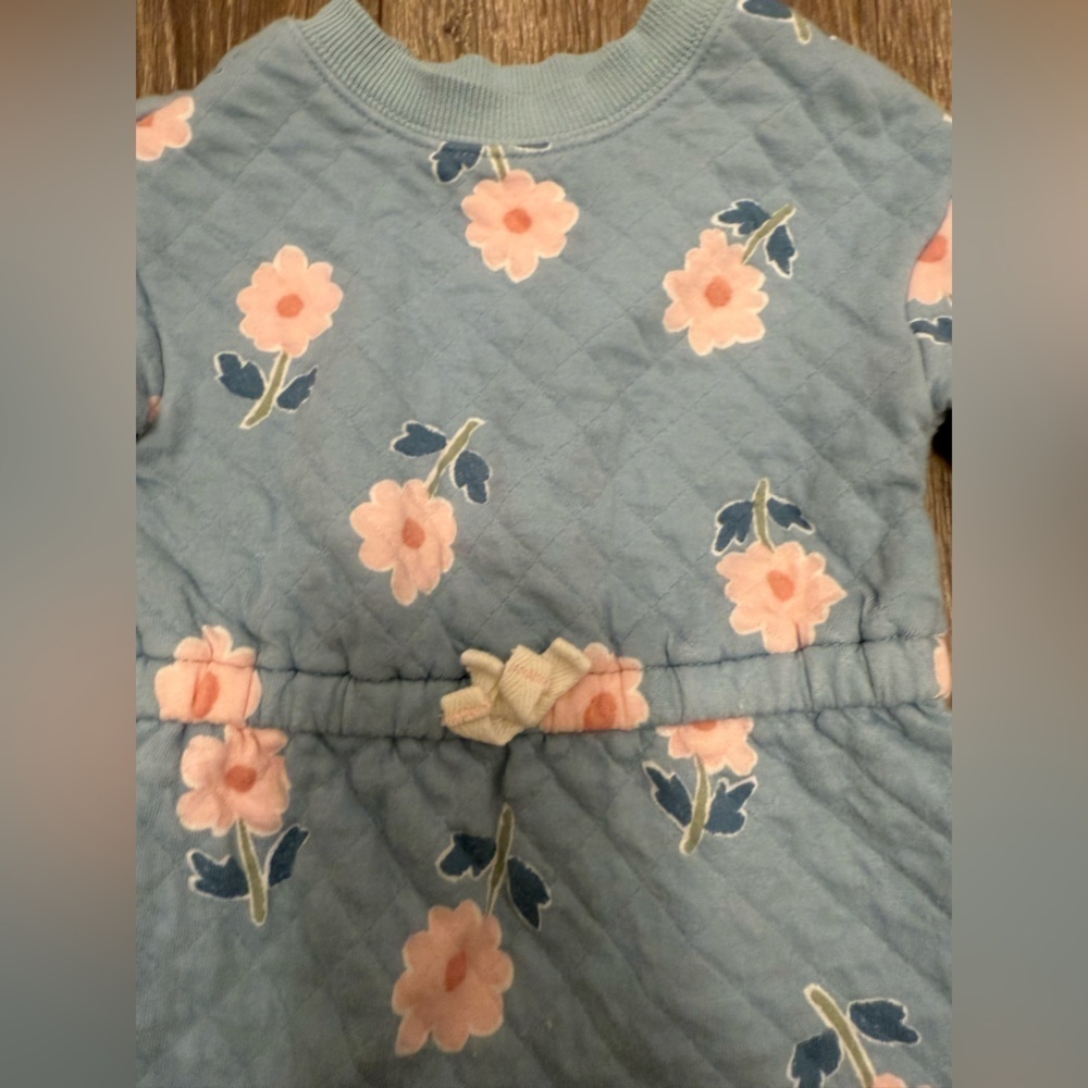 Carters Baby Girl Blue Quilted Flower One Piece Size 6m - Picture 3 of 4